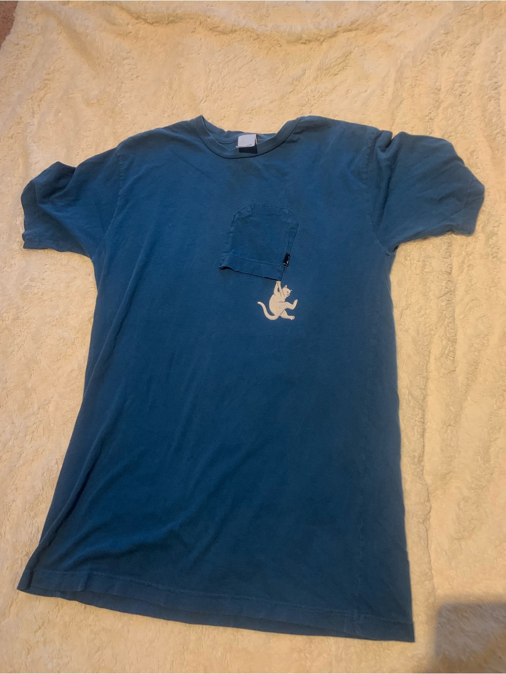 Blue RIPNDIP Pocket T-Shirt with Lord Nermal Cat Graphic